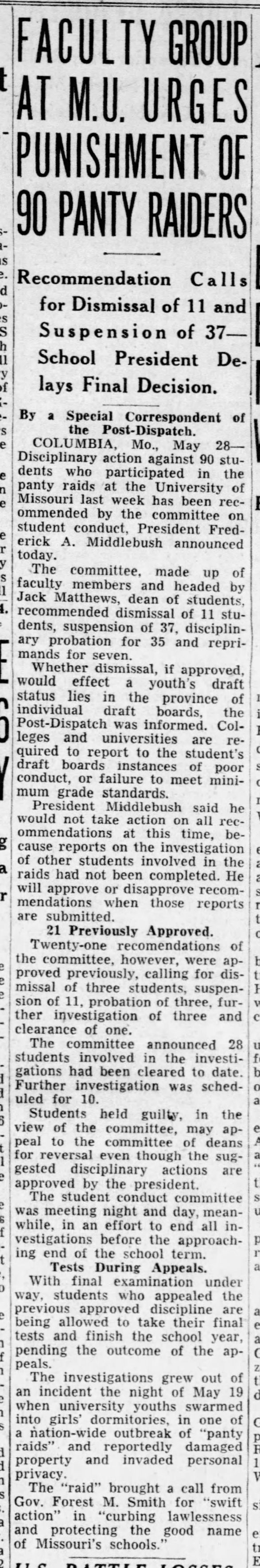 May 28, 1952: Faculty recommend punishment for all